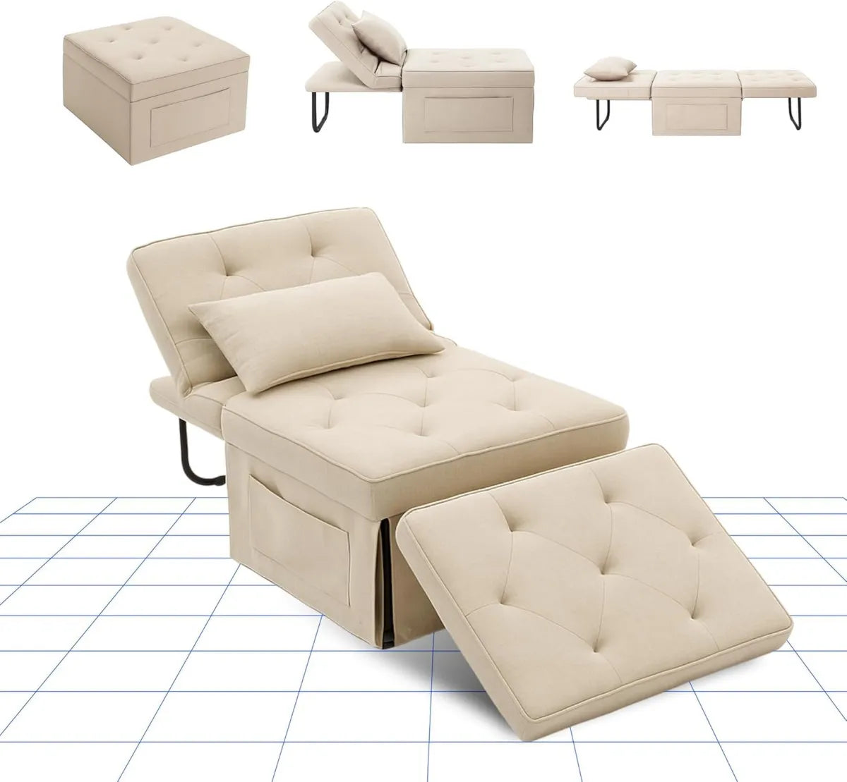 Sofá Cama Extensible FLEXISPOT, Sillón Plegable Multifuncional, Soporte Hasta 300 kg, Color Beige
