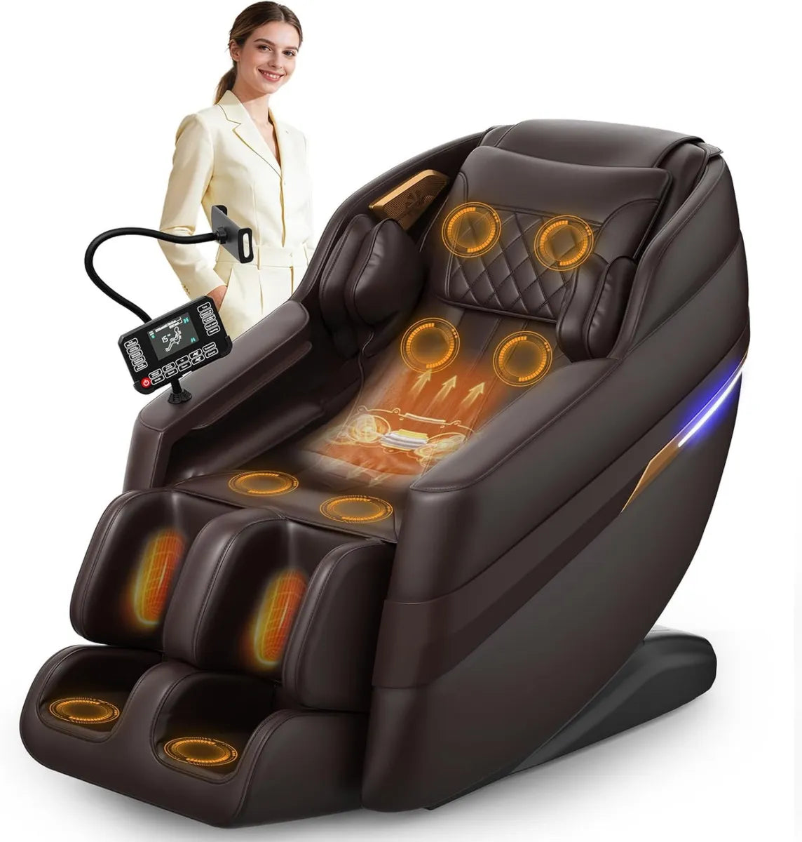 Sillón de Masaje 3D con SL-Track, 8 Airbags y Calefacción, Control de Voz AI y Bluetooth