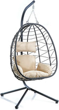 Sillón Colgante de Mimbre para Interior y Exterior con Cojines y Estructura, Soporta hasta 130 kg