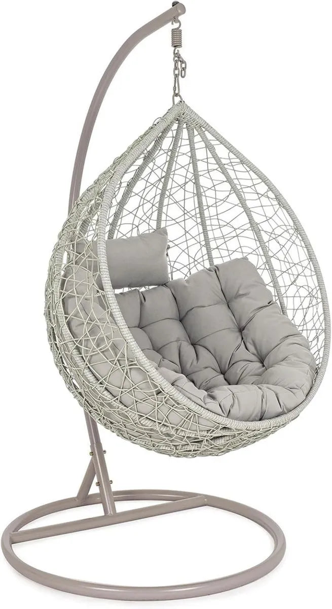 Zaffiro - Silla Colgante de Metal y Ratán Sintético con Cojín Suave, Gris, Capacidad 150 kg