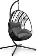 Silla Colgante XXL para Jardín e Interior con Base y Cojines, Resistente al Clima, 150 kg Carga Máxima (Gris Oscuro)