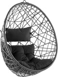 Silla Colgante de Mimbre Bohemia Negra Forma de Huevo para Terraza