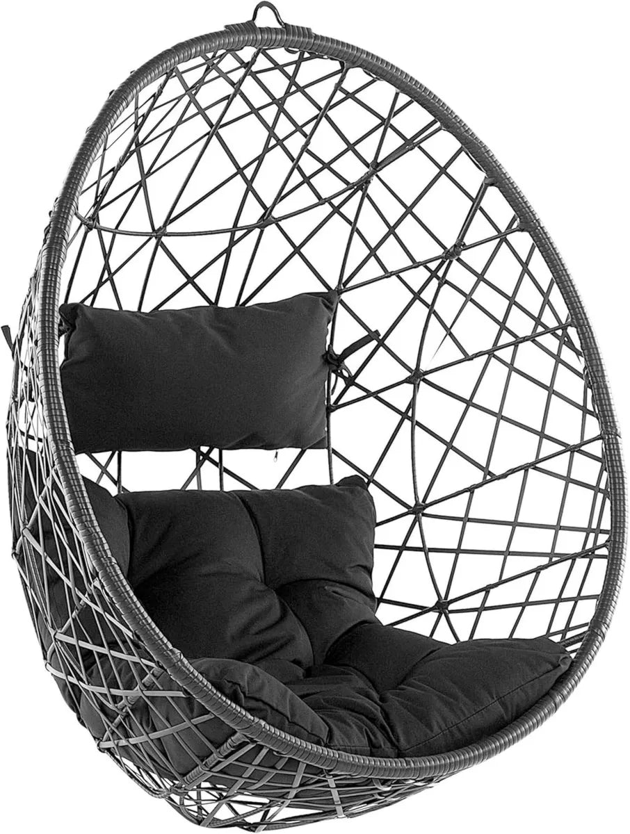 Silla Colgante de Mimbre Bohemia Negra Forma de Huevo para Terraza