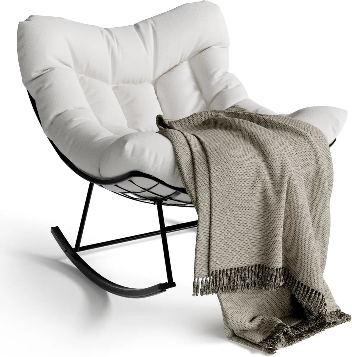 Silla Colgante Papasan de Rattán para Exteriores con Cojín Impermeable