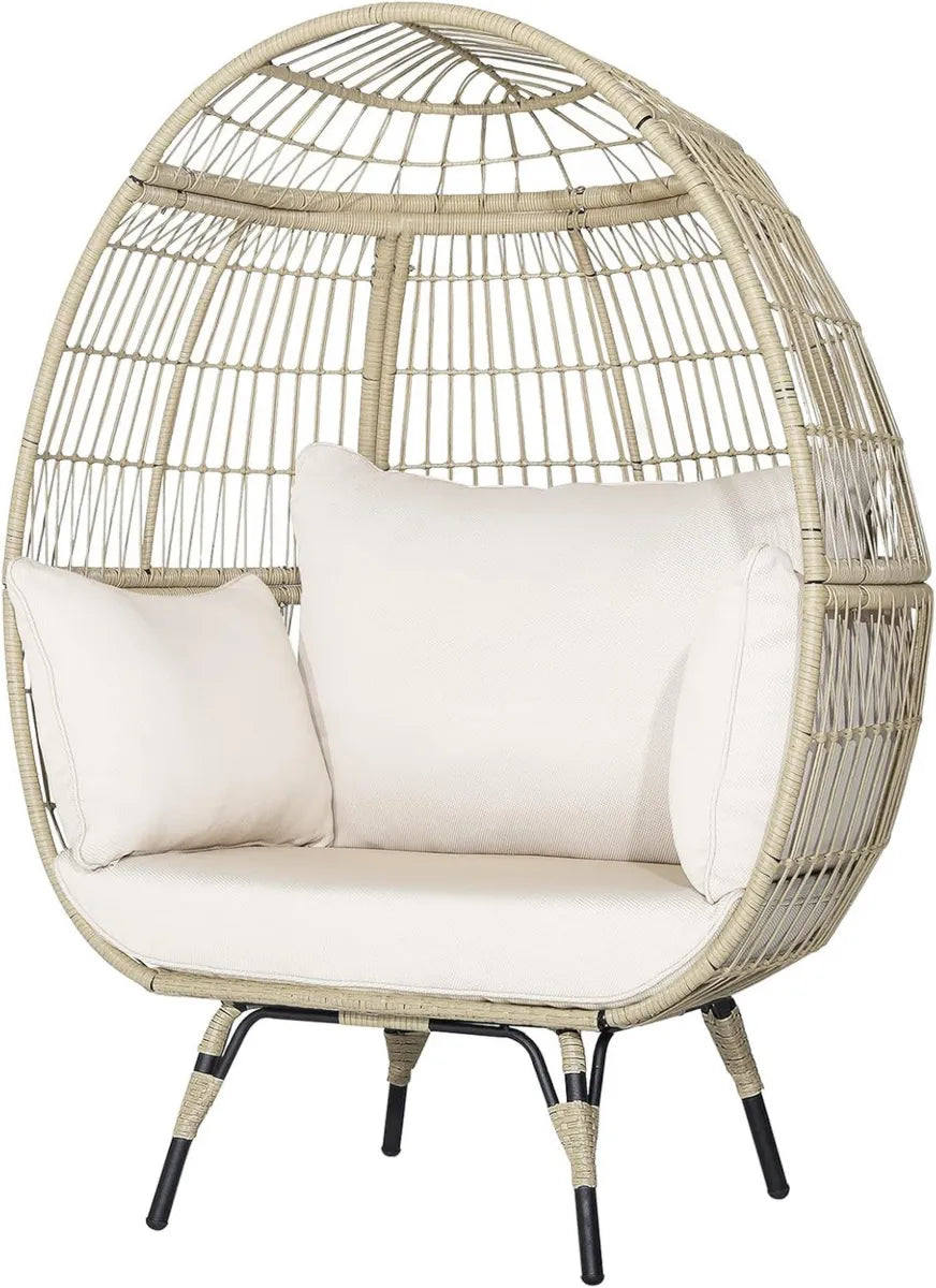 Silla Colgante de Ratán Sintético para Exterior con Cojín, Estructura Metálica, Capacidad 205 kg, 110 x 82 x 145 cm
