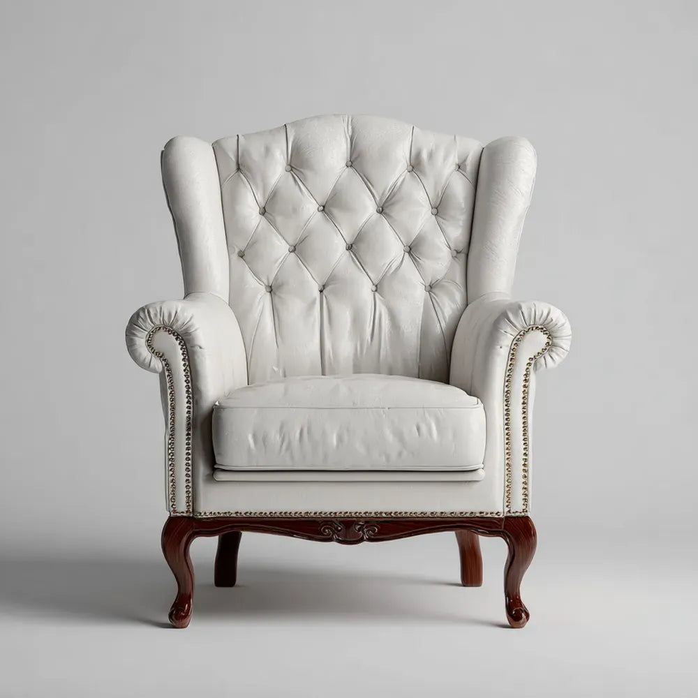 Wingback Armchair Leather Upholstery 85x90x105 cm - White - Classic Design