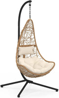 Silla Colgante de Media Luna con Cojín Beige y Efecto Ratán
