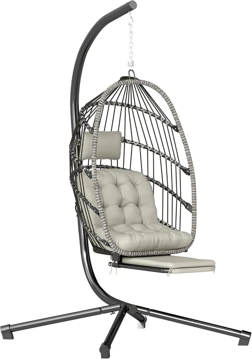 Sillón Colgante Outsunny con Soporte y Reposapiés Extensible, para Interior y Exterior, Gris Claro