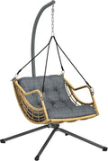 Sillón Colgante de Resina Trenzada con Soporte y Cierre de Seguridad, Uso Interior y Exterior, Color Gris