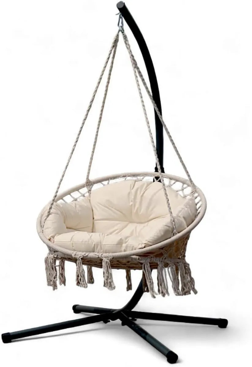 ALEOS. Silla Colgante de Tela 100 cm con Estructura Metálica y Accesorios