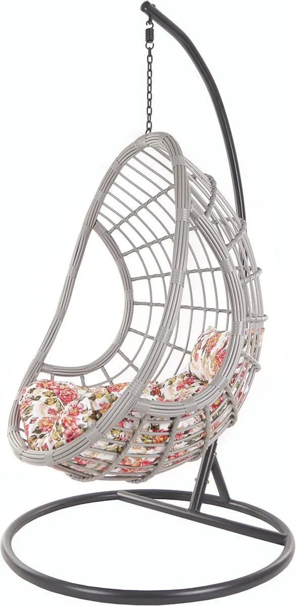 Sillón Colgante Kideo® de Polirratán para Interior y Exterior - Estructura y Cojines Modernos en Gris