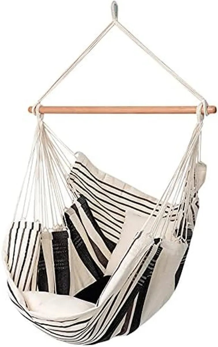 Relaxa Cafe - Silla Colgante de Algodón 100%, Blanco/Marrón/Negro