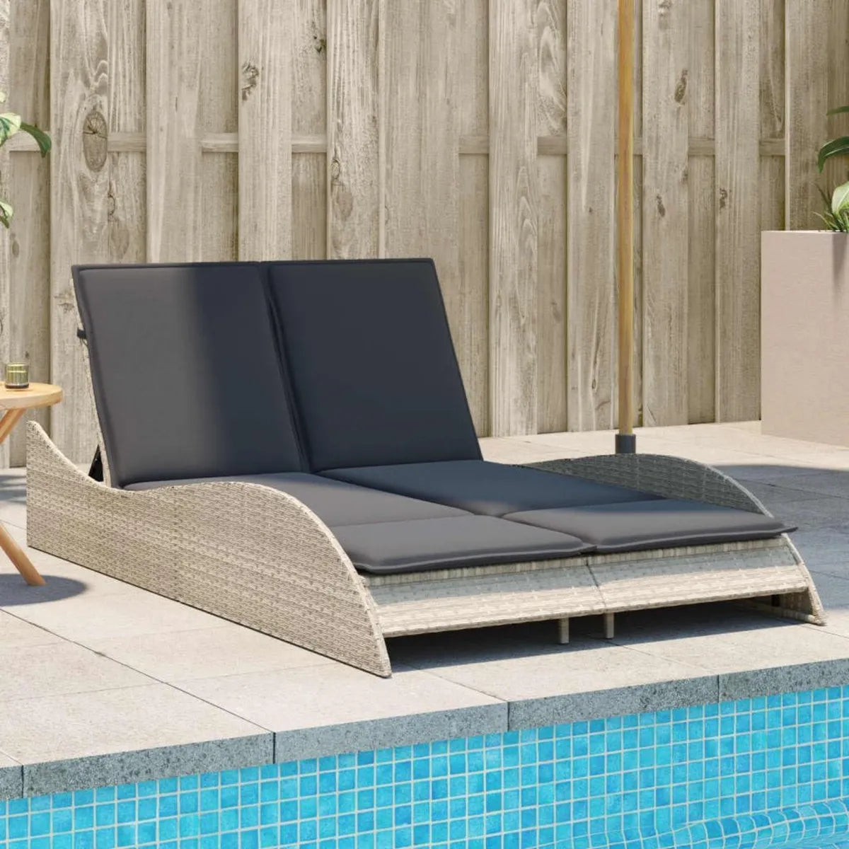 Sillón Doble de Exterior Ajustable en Poliratán Gris