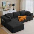 Sofá Esquinero Modular en L de Tela de Pana, con Chaise Longue Derecha y Bolsillos Laterales, 250x160x62 cm (Gris Oscuro)