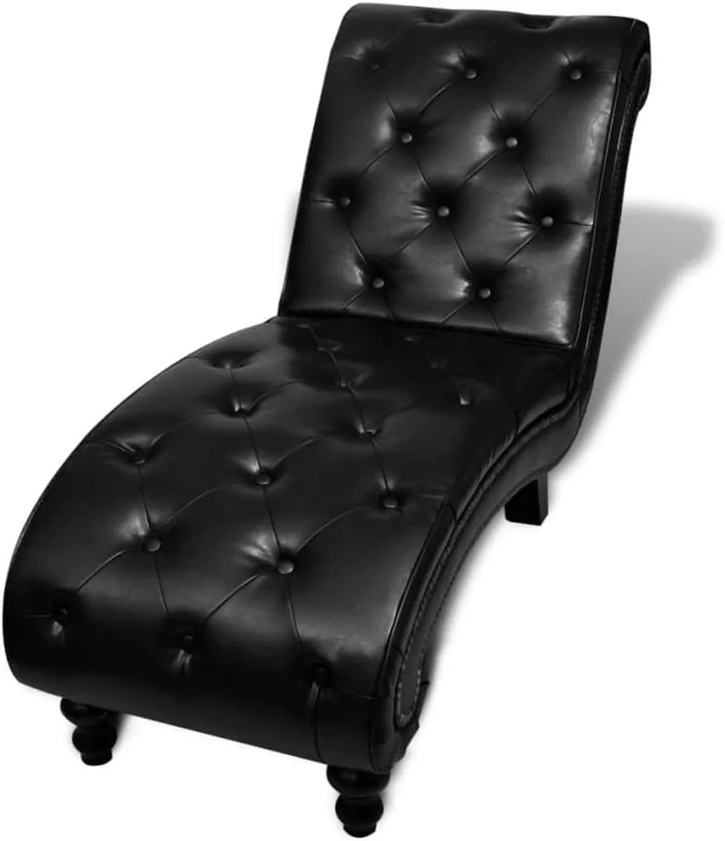 Sofá Chaise Longue Clásico de Poliuretano Marrón con Botones