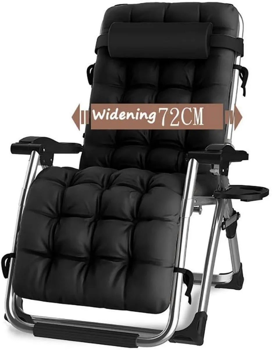 Silla Reclinable Extragrande para Exterior con Capacidad de 200 kg y Cojines, Color Negro