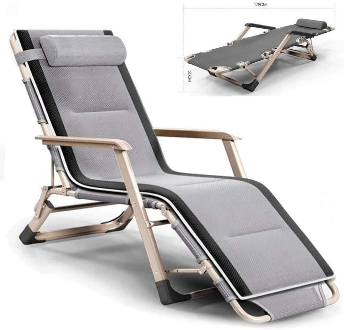Sillón de Jardín Reclinable Plegable con Cojín, Gravedad Cero para Exterior, Ideal para Camping y Terraza, Color Gris