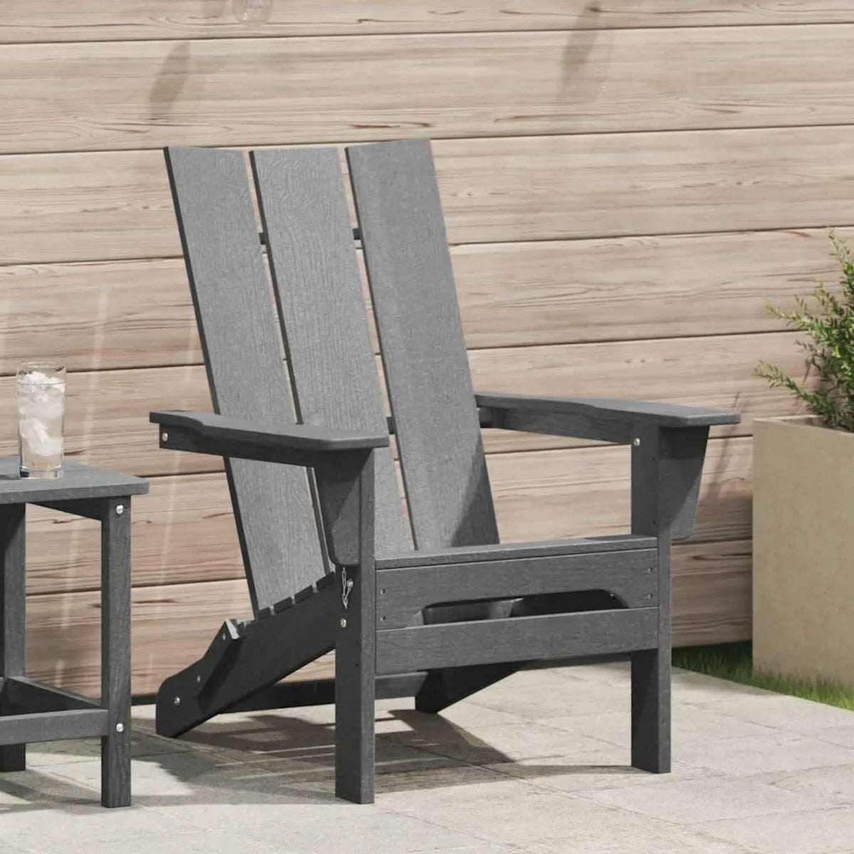 Silla Adirondack plegable gris claro, resistente al clima, para jardín y terraza