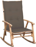 Silla mecedora de bambú con cojín, resistente al clima, para exteriores e interiores, 66x86x105 cm, color marrón
