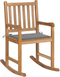 Sillón mecedora de teca resistente, con cojín gris para exteriores