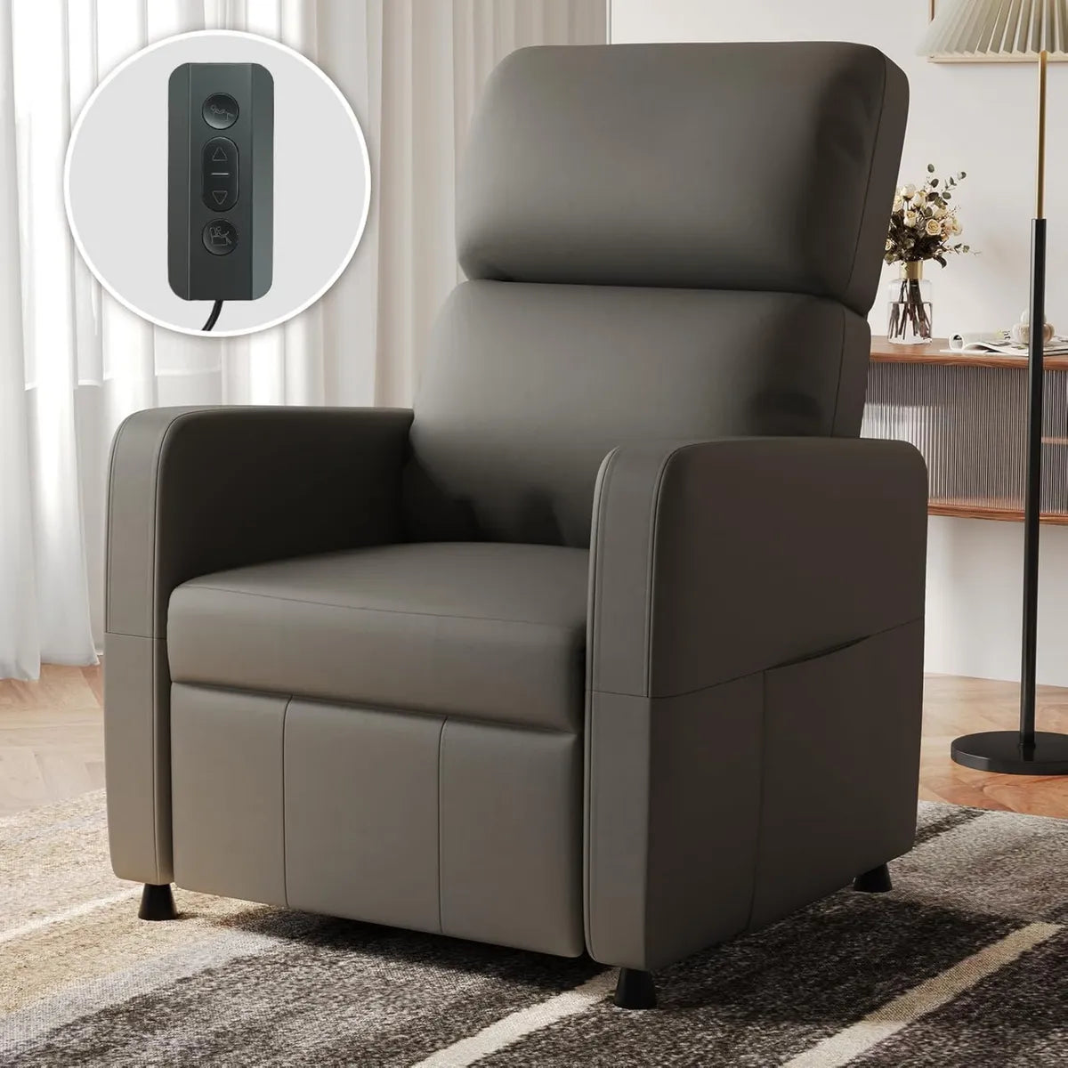 Sillón Reclinable Eléctrico de Piel PU Devoko, Ajustable 90°-165°, Ideal para Ancianos y Oficina, con Bolsillos Laterales, Color Negro