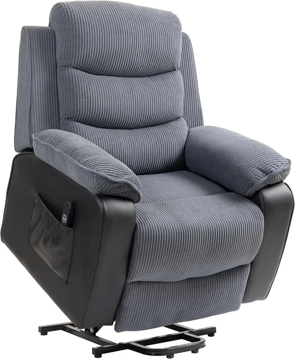 Sillón Elevador Eléctrico con USB y Control Remoto en Pana Gris Oscuro