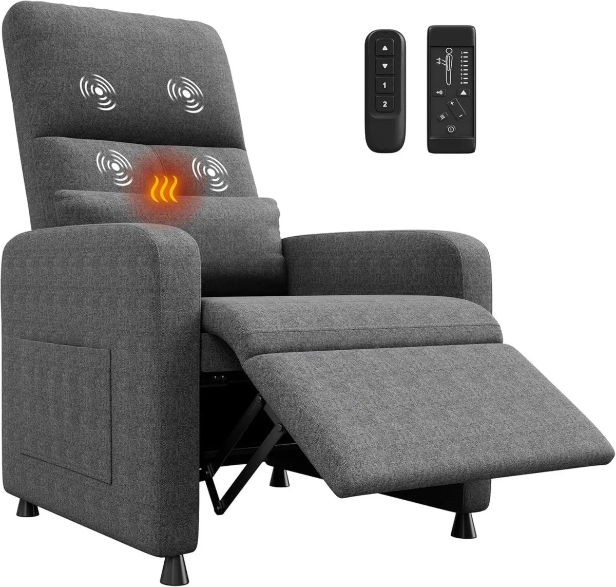 Sillón Reclinable Eléctrico GarveeLife con Masaje y Calor - Soporte Lumbar y Bolsillos - Tela de Lino, Gris