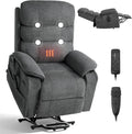 Sillón Reclinable Eléctrico con Masaje y Calefacción, Elevador de Personas, Bolsillos Laterales, Tela de Chenilla, Gris Oscuro