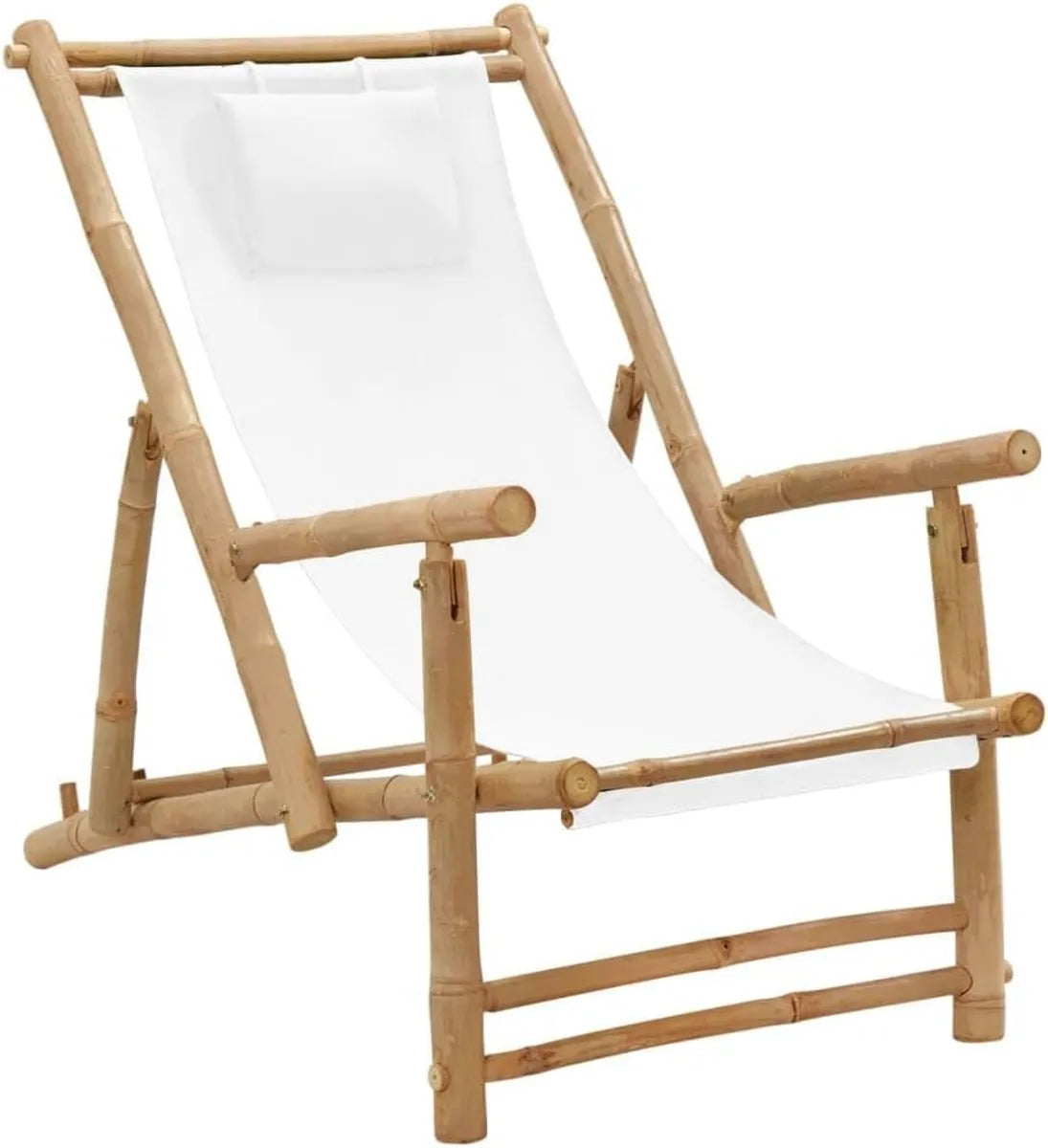 Silla Reclinable de Bambú y Lona para Exterior - Crema