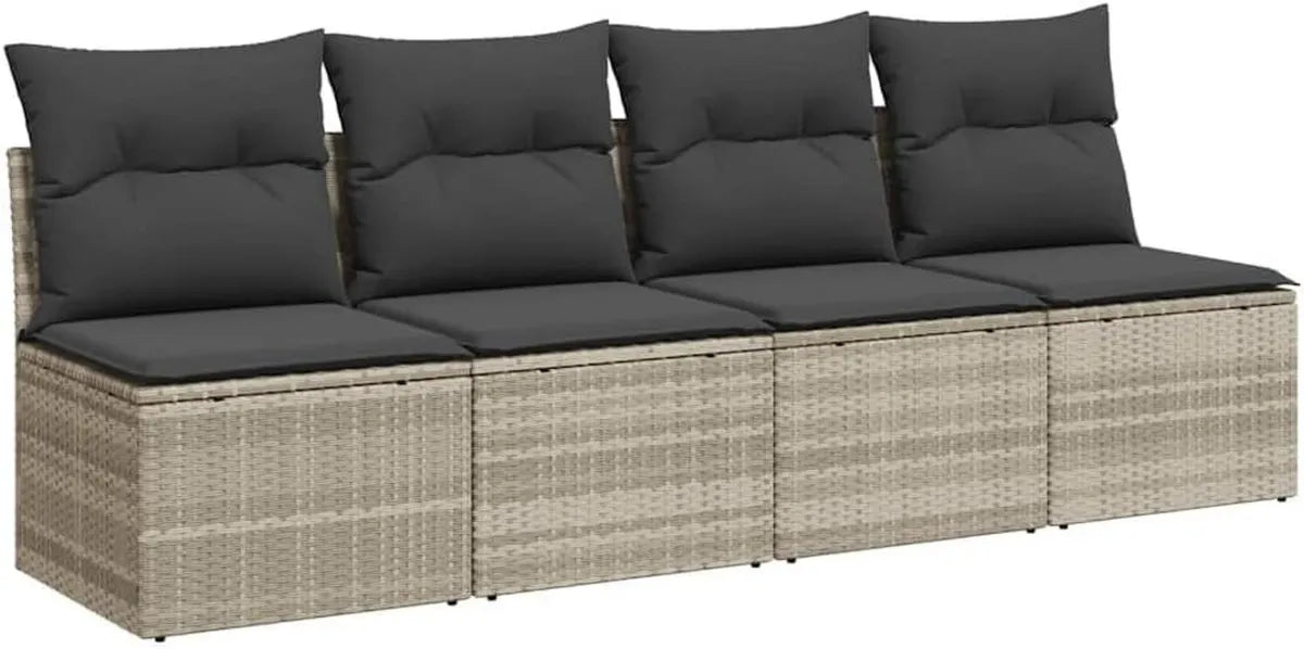 Conjunto Modular de Sofá de Jardín 4 Plazas, Ratán Sintético Gris Claro