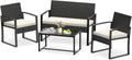 Set de Muebles de Jardín de Ratán PE, Sofá y Sillones con Mesa de Vidrio y Cojines para Terraza (Beige)