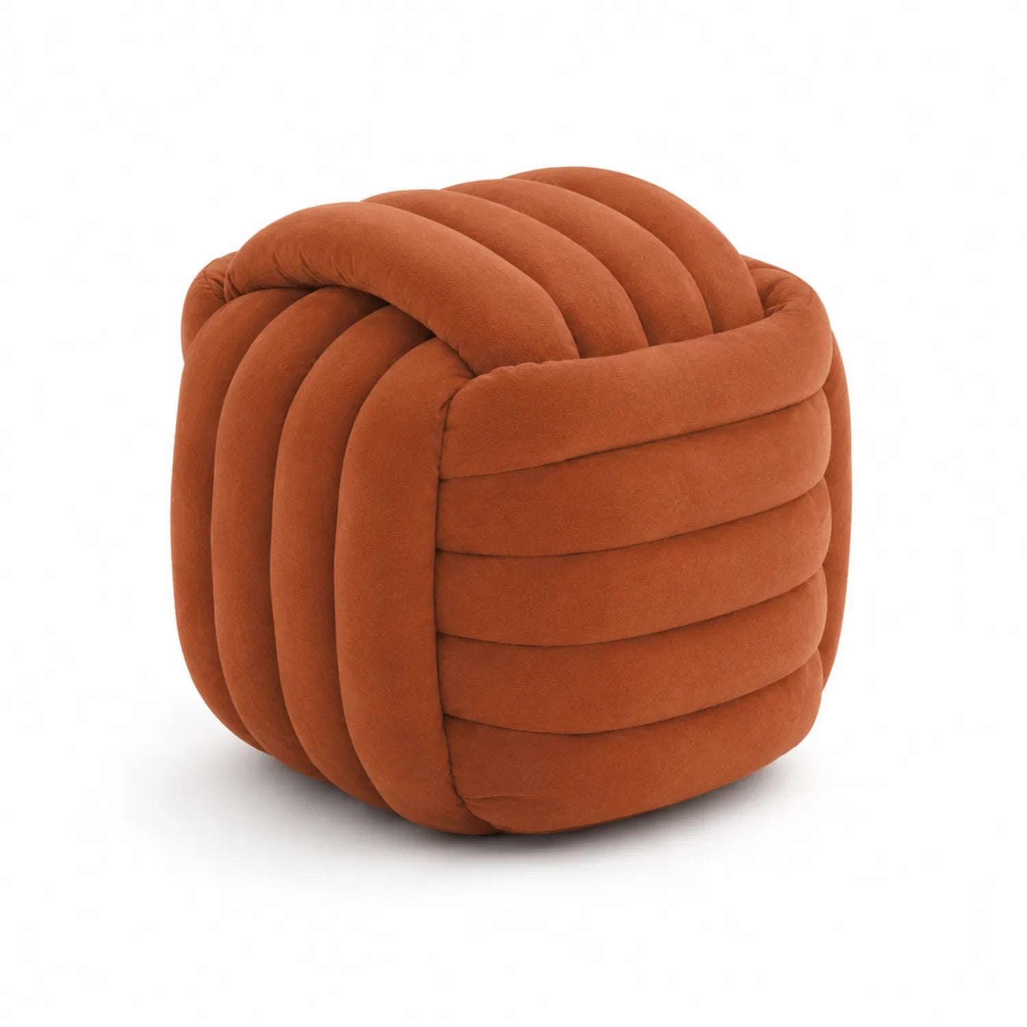 Pouf aus gestepptem Stoff, Terrakottafarben, 45x45x45 cm