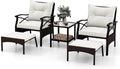 Juego de Muebles de Jardín 5 Piezas de Ratan PE con Cojines y Mesa de Cristal Beige