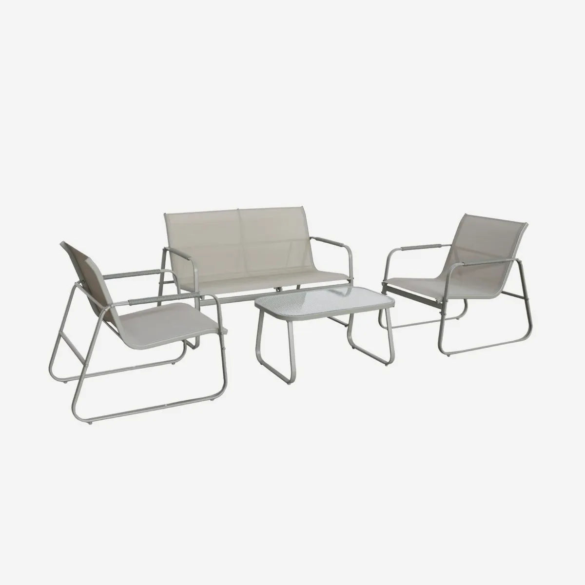 Juego de Muebles de Jardín de Acero, 4 Plazas Verde Kaki - 78x122x39 cm