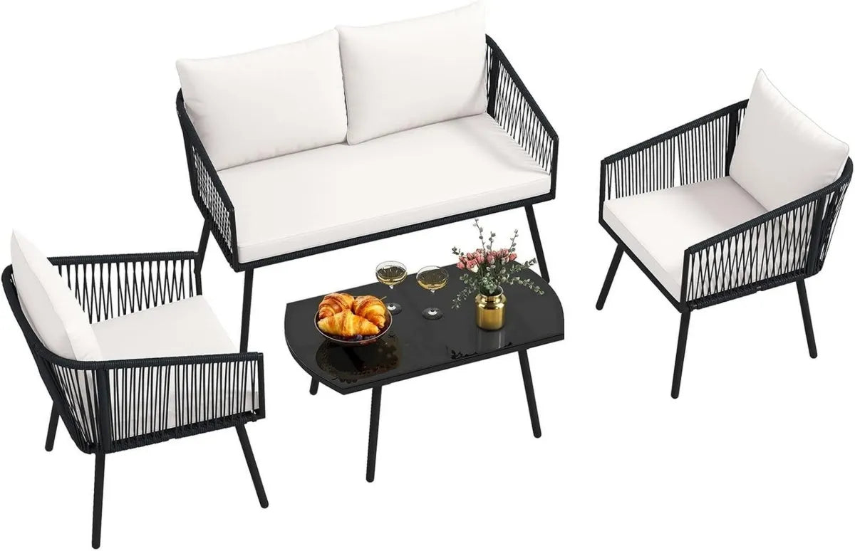 Set de Jardín LIFEZEAL en Ratán PE y Metal, Sofás y Mesa de Cristal con Cojines Desenfundables