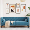 Sofá Chesterfield 3 plazas de terciopelo azul con ruedas, diseño lujoso y moderno