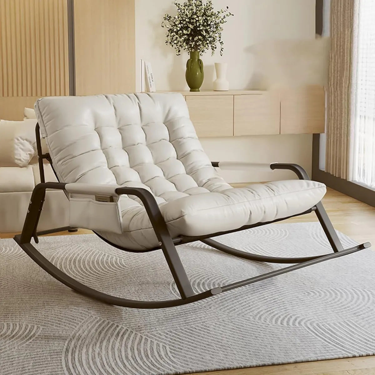 Silla Mecedora Samba Exterior con Cojín Grueso, Sillón Portátil para Balcón y Porche con Bolsillo Lateral, Varios Colores