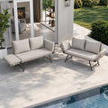 Conjunto de Sofás de Jardín de Ratán, 2 Plazas con Reposabrazos Ajustables, Convertible en Cama de Día, Beige