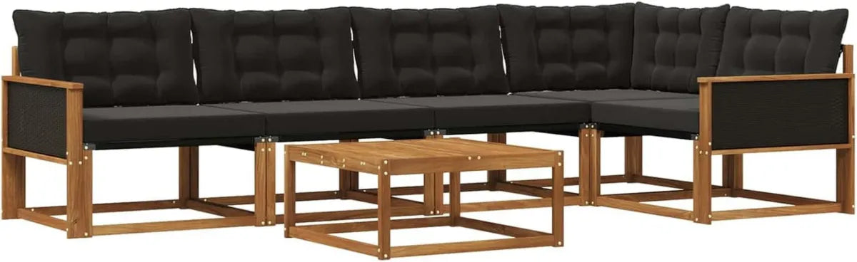 Conjunto de Sofás de Jardín con Cojines Natural y Negro, 6 Piezas, Diseño Moderno para Terraza