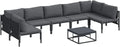 Conjunto de muebles de jardín negro moderno 8 piezas con cojines transpirables y diseño de secado rápido