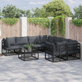 Conjunto Modular de Sofás de Jardín para Exterior, 9 Piezas, Acero Negro, Impermeable, con Cojines y Mesa, Diseño Moderno