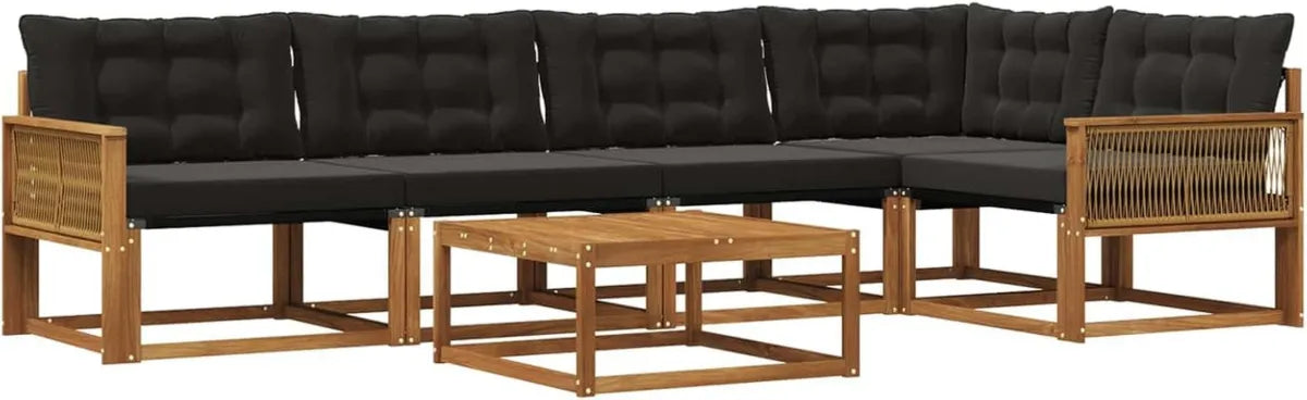 Conjunto de Sofás para Jardín 6 Piezas Natural y Negro, Moderno y Cómodo
