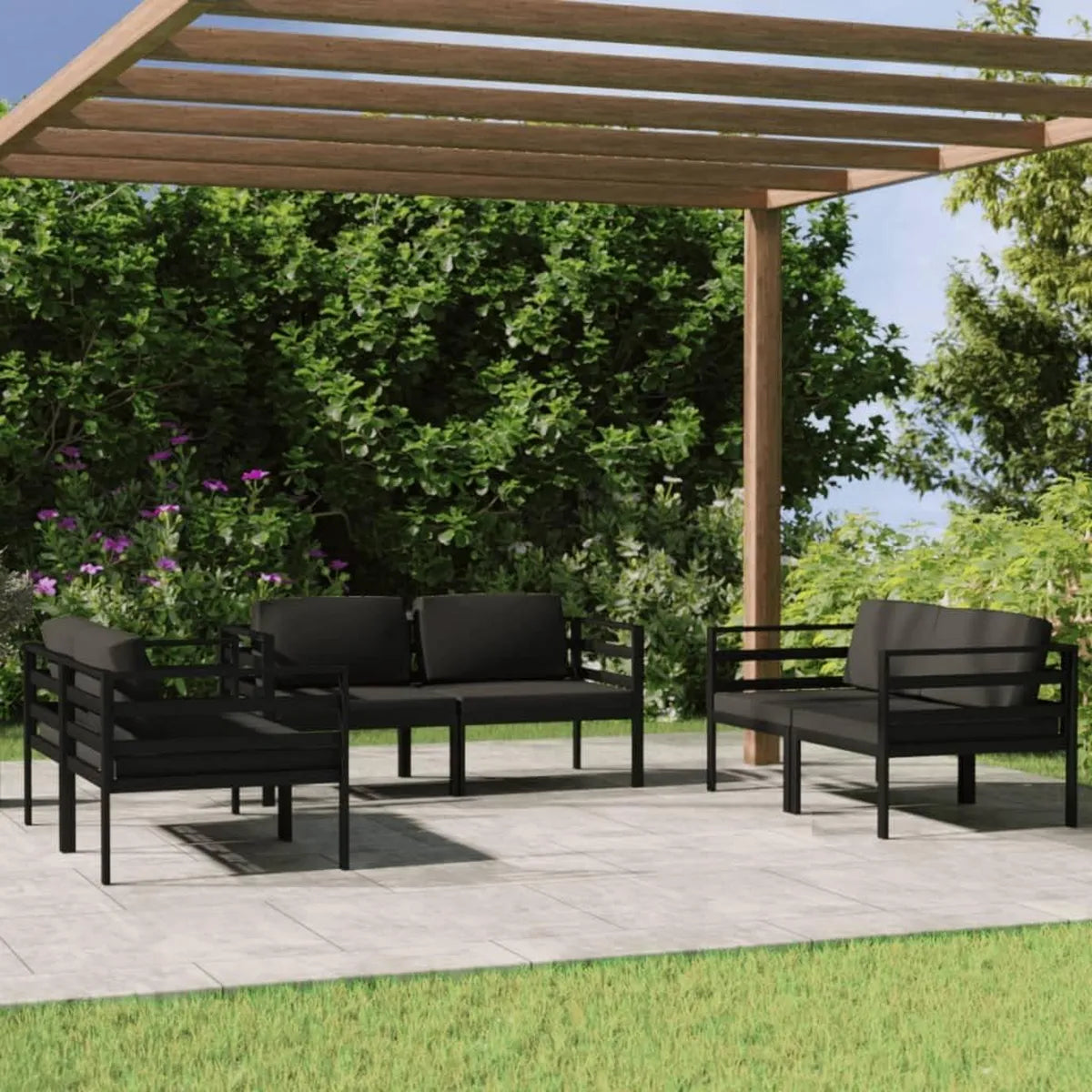 Conjunto de Muebles de Jardín de Aluminio Antracita con Cojines - 6 Piezas
