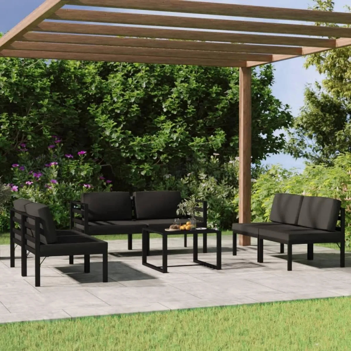 Juego de Muebles de Jardín de Aluminio Antracita con Cojines, 7 Piezas
