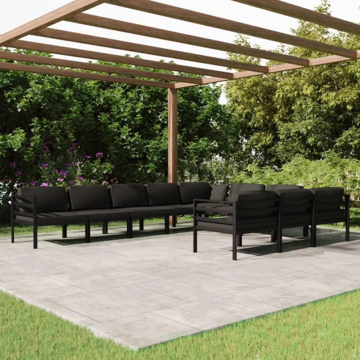 Conjunto de Muebles de Jardín 10 Piezas Aluminio Antracita con Cojines INLIFE