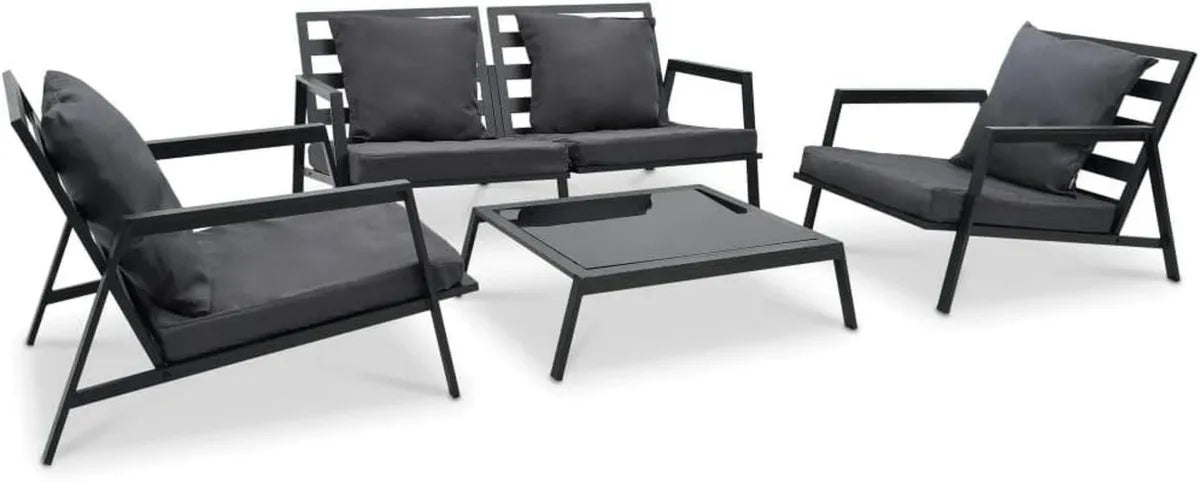 Conjunto de Sofás de Jardín de Aluminio Gris Oscuro con Cojines, 4 Piezas