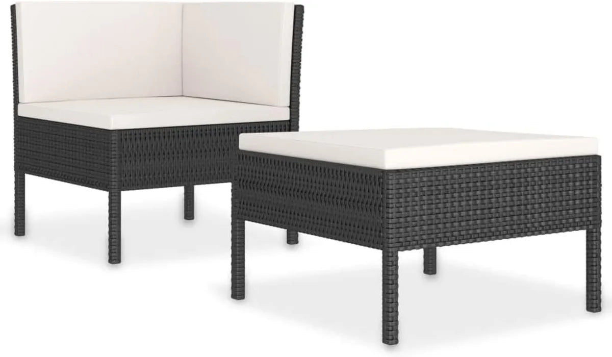 Conjunto de Muebles de Jardín 2 Piezas con Cojines, Butaca de Ratán Sintético Negro para Exterior