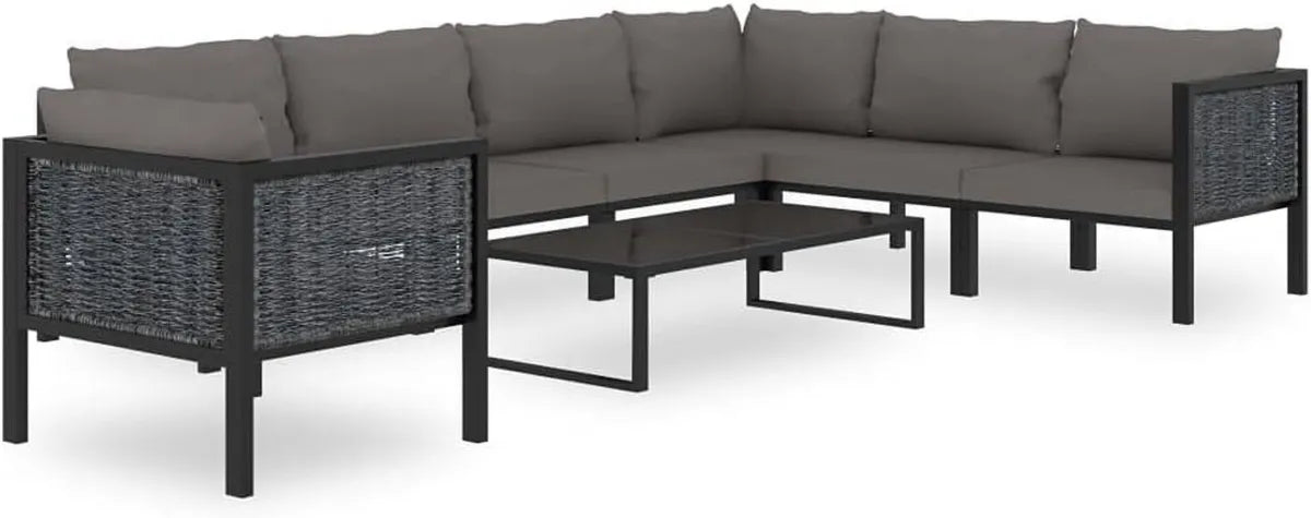 Conjunto de Jardín 8 Piezas con Cojines, Muebles de Exterior de Ratán Sintético Antracita