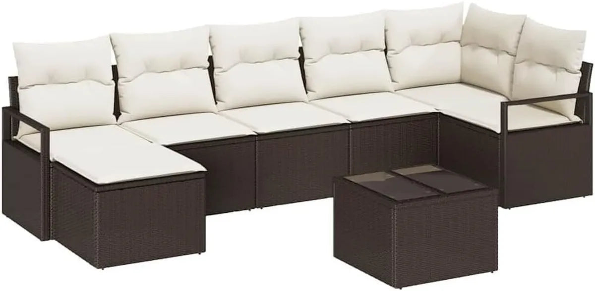 Set de Sofá Modular 8 Piezas en Ratán Sintético Marrón y Crema para Jardín