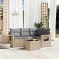Conjunto de sofás de jardín de ratán beige con cojines, estructura de acero y mesa de cristal